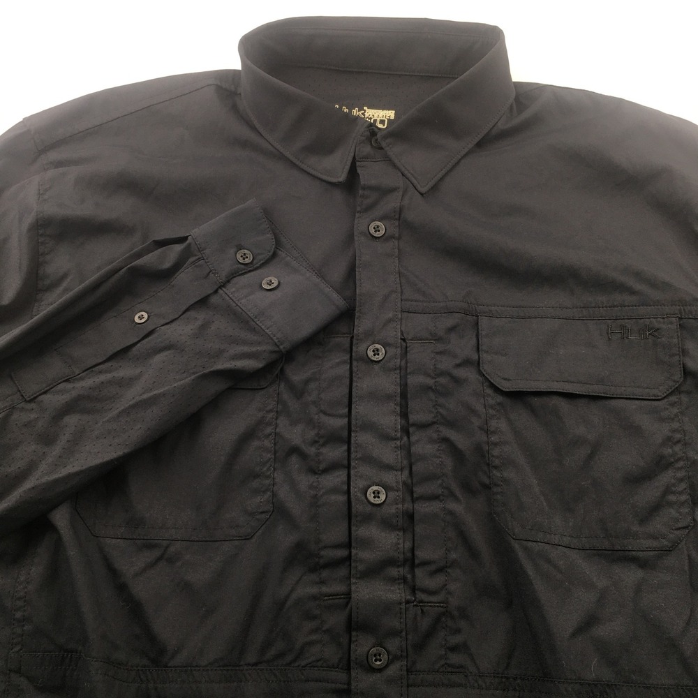 Huk Fishing Shirt Mens Large Black Performance Boating Long Sleeve Button Up